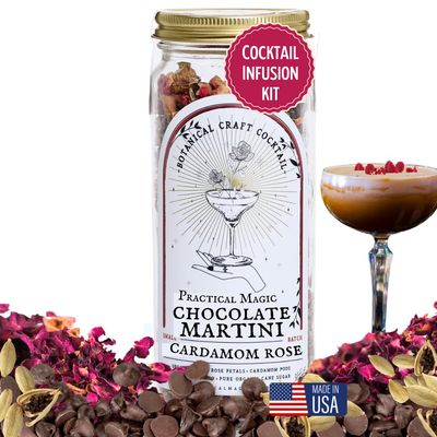 Practical Magic Chocolate Rose Martini Craft Cocktail Infusion Kit, Dry Craft Mix in a Jar, Natural Dehydrated Fruit, Herbs, Spices, 16oz Glass Jar Mixer for Cocktails Mocktails. Makes 10 Cocktails.