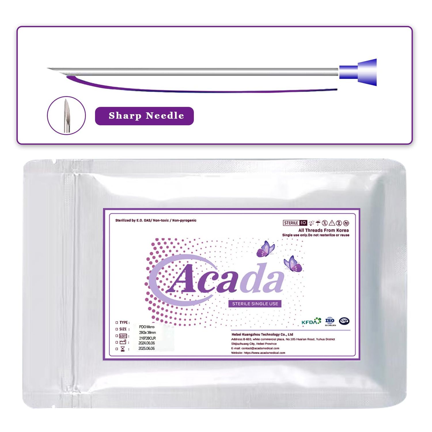 ACADA Pdo Threads for Face Lift Pdo Mono Threads for Face 26G60mm Thread Lift, Production of Collagen USP 5-0 40Pcs