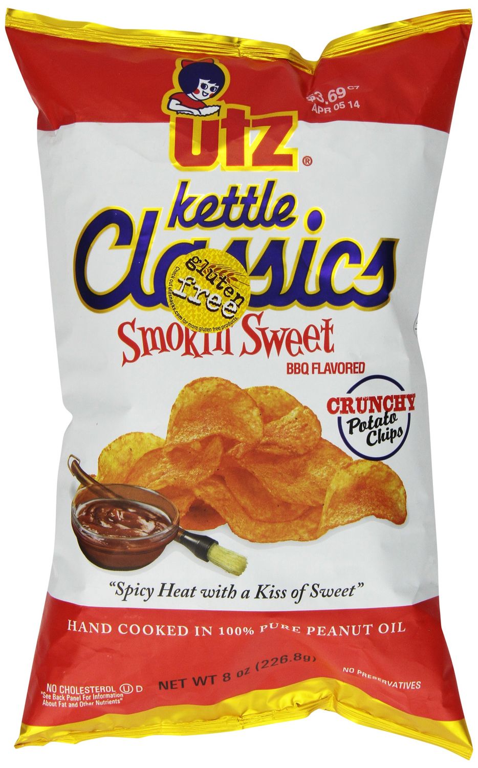 Utz Kettle Potato Chips, Classics Crunchy Smokin Sweet BBQ, 8 Ounce