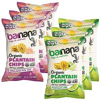 Barnana - Organic Plantain Chips, Acapulco Lime, Healthy Snack Made With 100 Coconut Oil, Non-GMO, Potato Chip Alternative, Zero Sugar, Paleo, Grain-Free Chips, Vegan, USDA Organic (2 oz, 6-Pack)