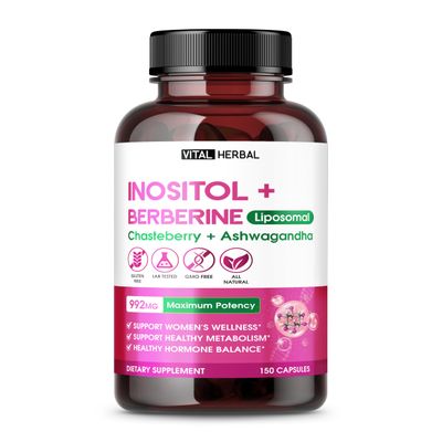 VITAL HERBAL Liposomal Inositol with Berberine, Chasteberry Ashwagandha - Supports Women s Wellness, Hormone Balance Metabolism - 150 Capsules - Made in The USA