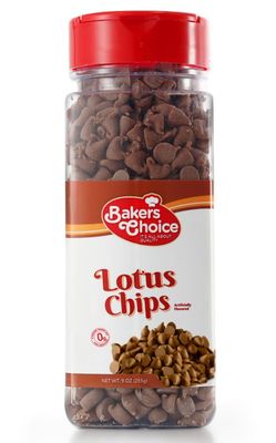 Lotus Flavored Chocolate Chips - Dairy Free, Kosher - 9 oz. - Baker&#39;s Choice,Brown