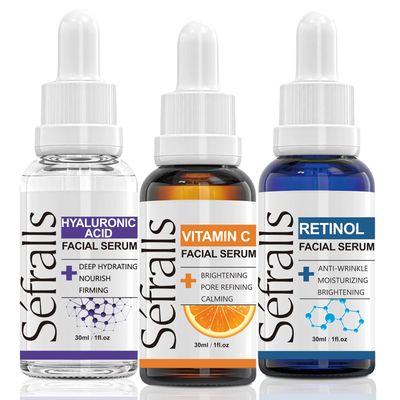 3-Pack Vitamin C Facial Serum For Face, Retinol Serum for Face and Hyaluronic Acid Serum For Anti Aging Wrinkle, Age Defying Facial Serum, Firming Hydrating for Face, Boost Skin Collagen,Hydrate