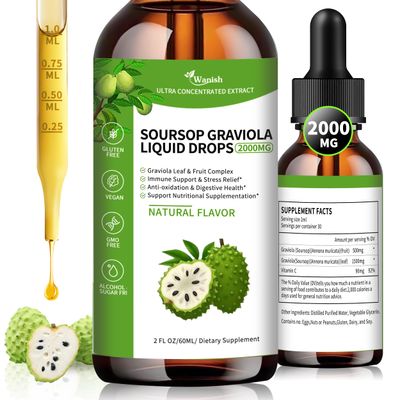 Wanish Soursop Graviola Leaves Extract Liquid Drop Sour SOP Bitters Liquid for Cell Support Regeneration, Immune Boost, Liver and Sleep, Herbal Goodness, SugarGluten Free, Natural Flavor, 2 Fl Oz