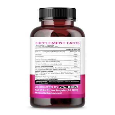 VITAL HERBAL Liposomal Inositol with Berberine, Chasteberry Ashwagandha - Supports Women s Wellness, Hormone Balance Metabolism - 150 Capsules - Made in The USA