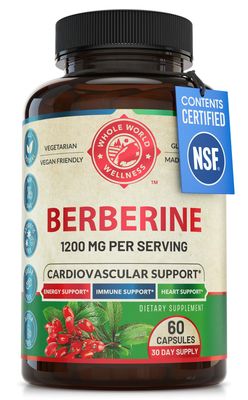 1200mg Berberine Herbal Health Capsules Support Heart and Cardiovascular Health, Help Maintain Healthy Cholesterol, Triglyceride, Blood Sugar Levels, Supports Digestion, Boosts Metabolism, 60 Capsules