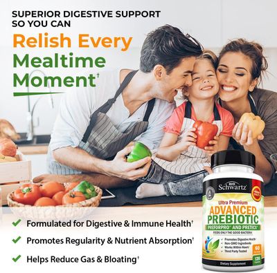 Advanced Prebiotics for Digestive Health - Fast Acting Gut Health Supplement with Clinically Validated Prebiotics for Women Men for Healthy Gut Flora Bloating Immune Support - 2 Month Supply