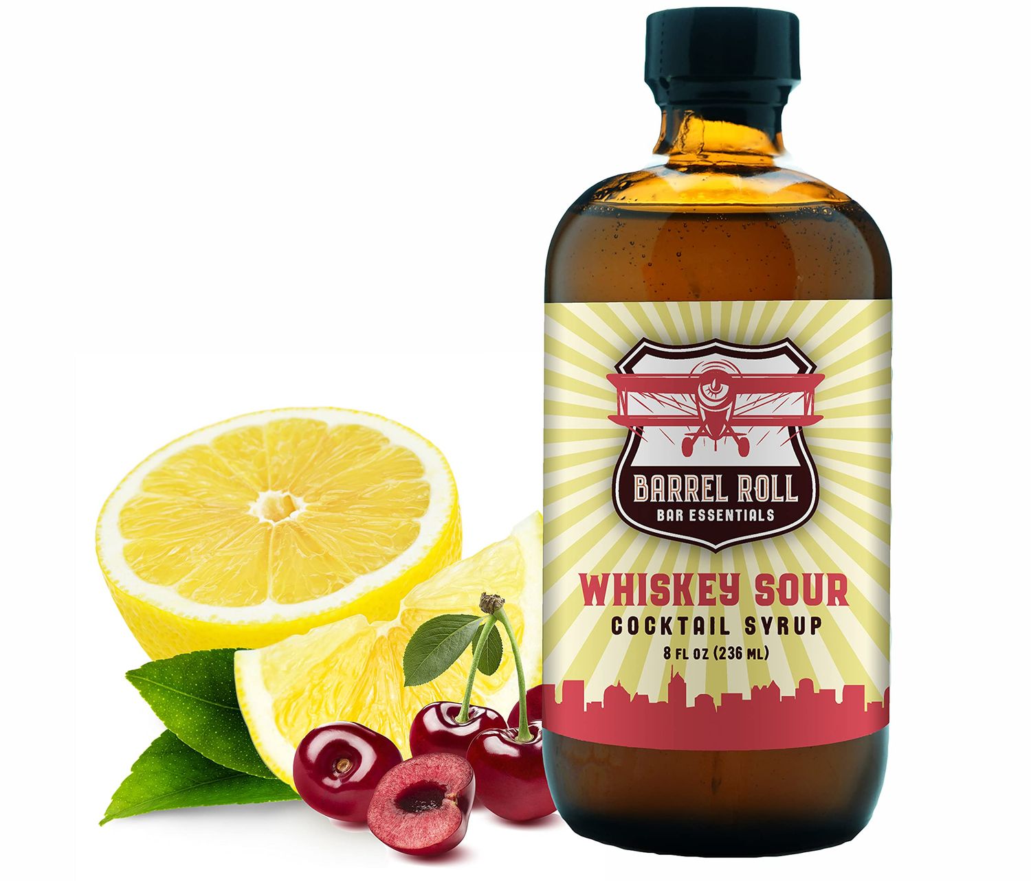 Barrel Roll Bar Essentials Cocktail Mixers - Whiskey Sour Cocktail Mix - All-Natural Whiskey Sour Drink Mix - USA Handcrafted Cocktail Syrups - Small Batch Cocktail Bitters w Cane Sugar - 8 Ounce