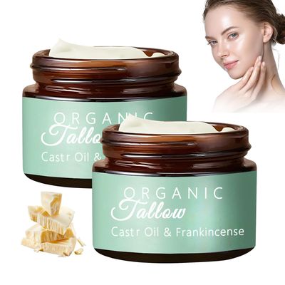 XiuFa 2PCS Grass-fed Beef Tallow with Frankincense Oil Castor oil, Organic Beef Tallow Moisturizer for Skin for Face, Body