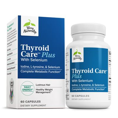 Terry Naturally Thyroid Care Plus - Supplement to Aid Thyroid - Dietary Supplement for Energy Healthy Hair Support - Supplement with L-Tyrosine Selenium - 60 Capsules