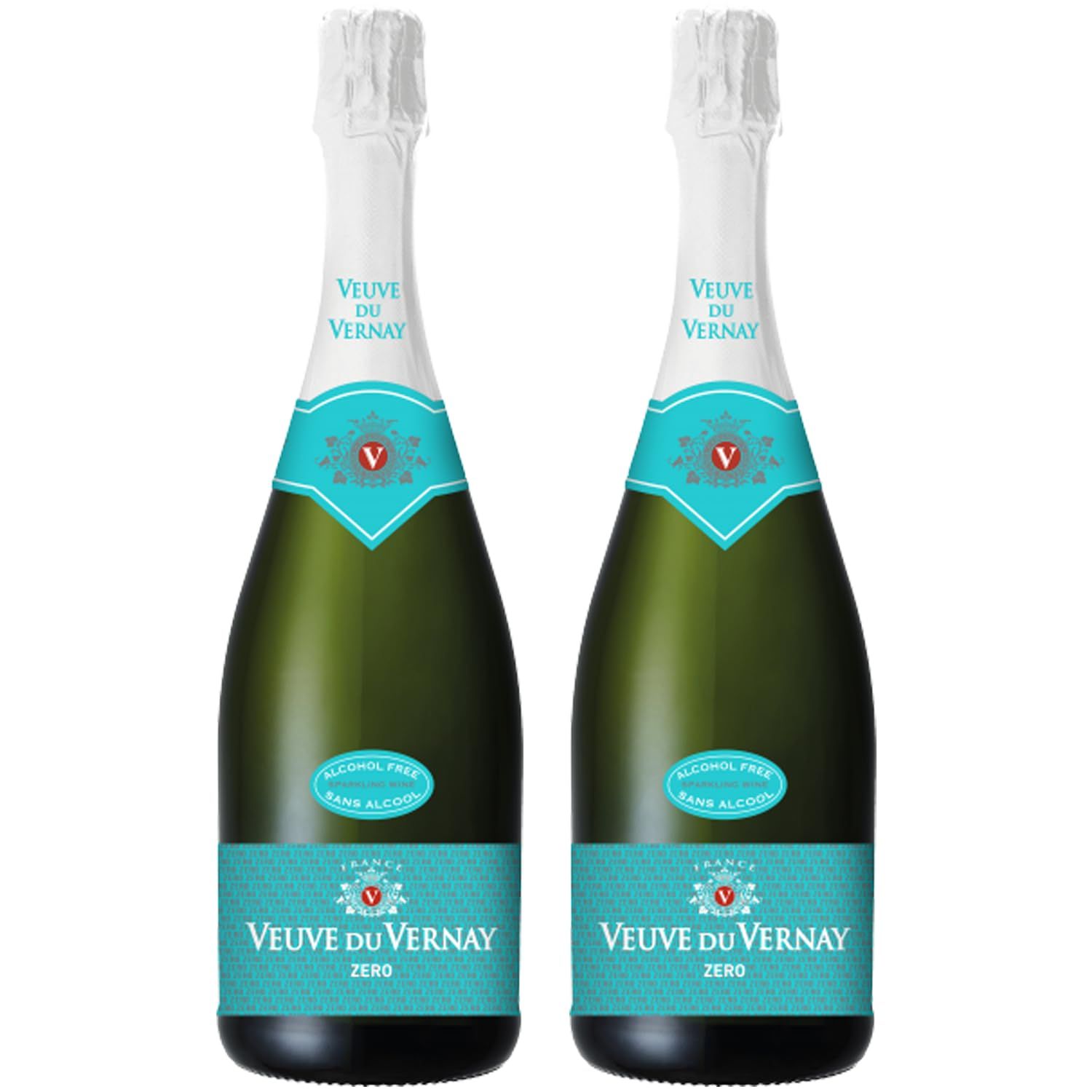 Veuve Du Vernay Zero Alcohol Free Non-Alcoholic Vegan Sparkling White Wine from France 2 PACK