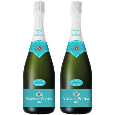Veuve Du Vernay Zero Alcohol Free Non-Alcoholic Vegan Sparkling White Wine from France 2 PACK