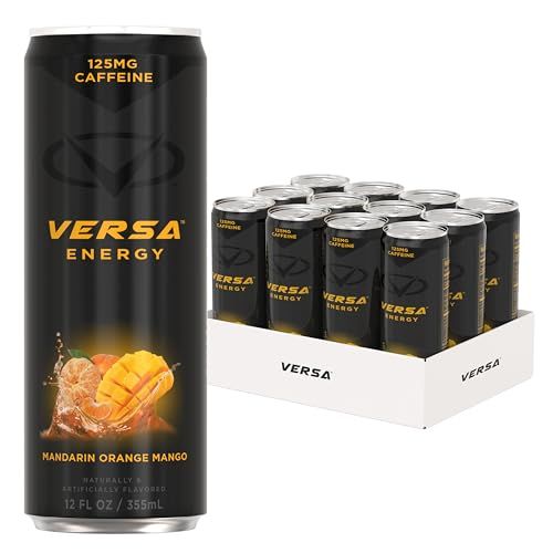 PEScience VERSA Energy, Mandarin Orange Mango, Carbonated Sugar Free 125mg Caffeine Energy Drink, Case of 12