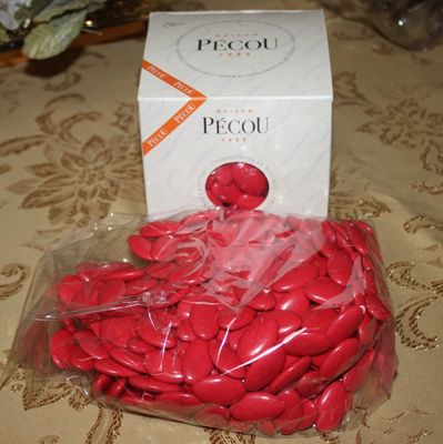 Dragees Pecou Chocolate Dragees Bright Red - Dark Chocolate Sugar Coated Red Color One Box of 1 Kilo 2.2 LBS