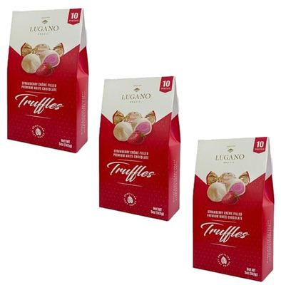 Lugano Premium White Chocolate Strawberry Flavored Filling Truffles - Pack of 3 - Delicious and Decadent Chocolate - Perfect for Sharing with Friends and Family - 10 Truffles Per Box