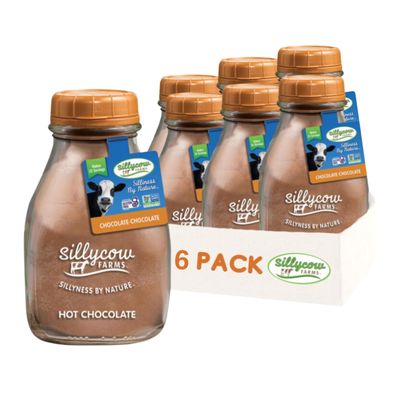 Sillycow Farms Hot Chocolate Mix Flavor Rich Hot Cocoa Delight Gluten-Free, Non-GMO, Dairy-Free Nut-Free Certified Quality Cocoa Powder Blend 16.9 Oz Reusable Glass Bottle - Pack of 6
