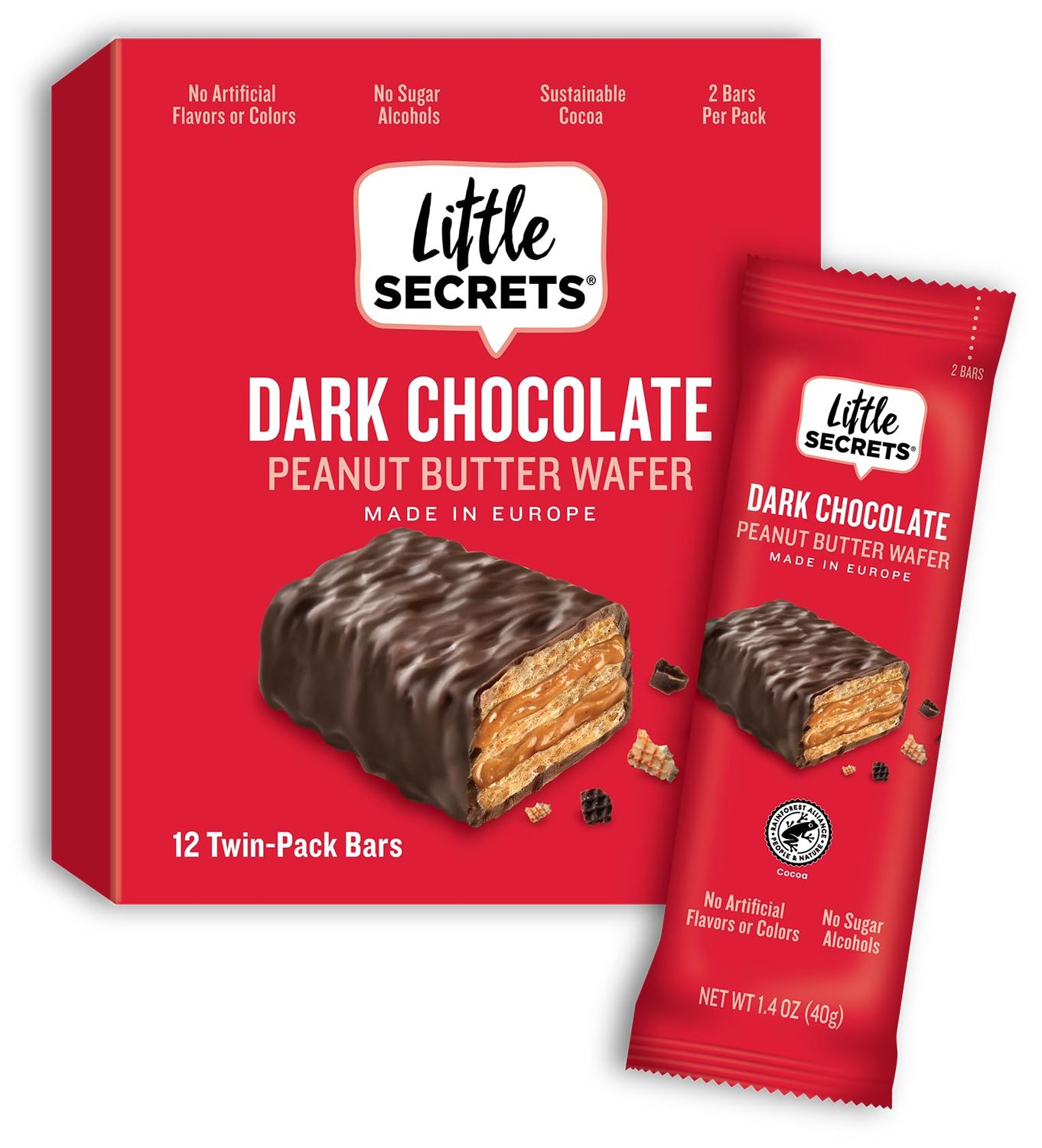 Little Secrets Crispy Wafers, Peanut Butter in Dark Chocolate, 1.4 Oz (Pack of 12)