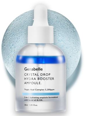 Genabelle Crystal Drop Hydra Booster Ampoule - Hydrating Serum with Hyaluronic Acid, Panthenol Jojoba Oil for Skin Barrier and Glow - 1.01 fl.oz