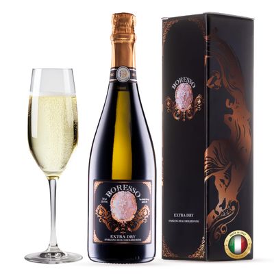 Boresso Extra Dry 0.0 ABV Non-Alcoholic Sparkling Wine With Gift Box Perfect Alcohol-Free Champagne Alternative Dealcoholized From Italy 750ml