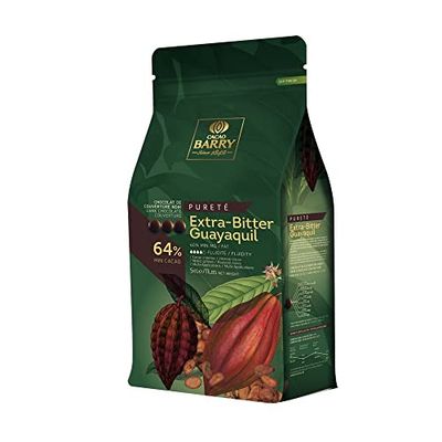 Cacao Barry Callebaut Extra Bitter Dark Chocolate Couverture, 64 Cacao, 5 kg Bulk Pack, Guayaquil Beans, Kosher Halal