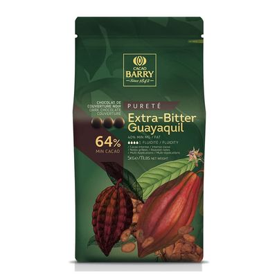 Cacao Barry Callebaut Extra Bitter Dark Chocolate Couverture, 64 Cacao, 5 kg Bulk Pack, Guayaquil Beans, Kosher Halal