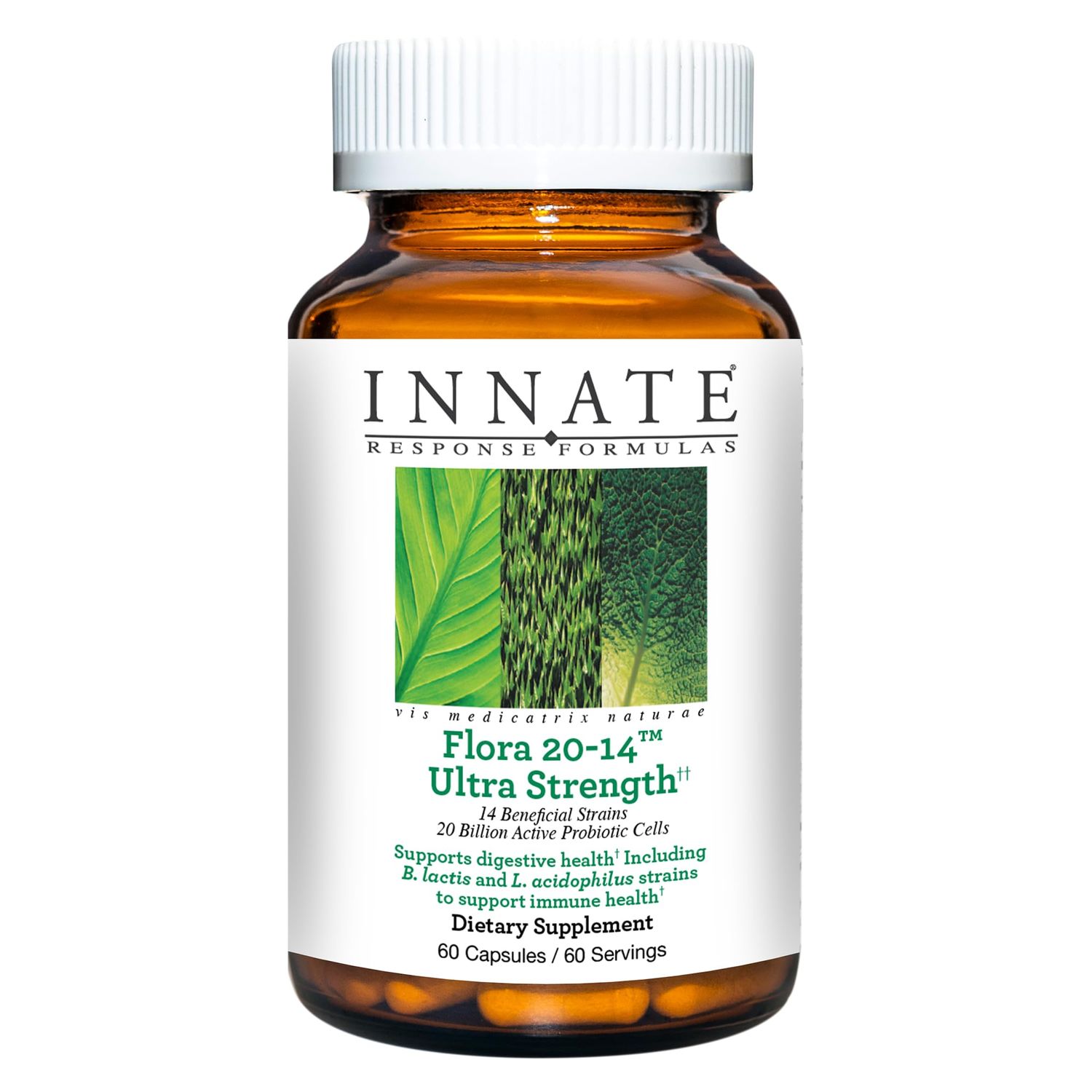 Innate Response Formulas Flora 20-14 Ultra Strength - Probiotic Supplement with 20 Billion CFU - 14 Probiotic Strains - Vegetarian and Non-GMO - Made Without 9 Food Allergens - 60 Capsules