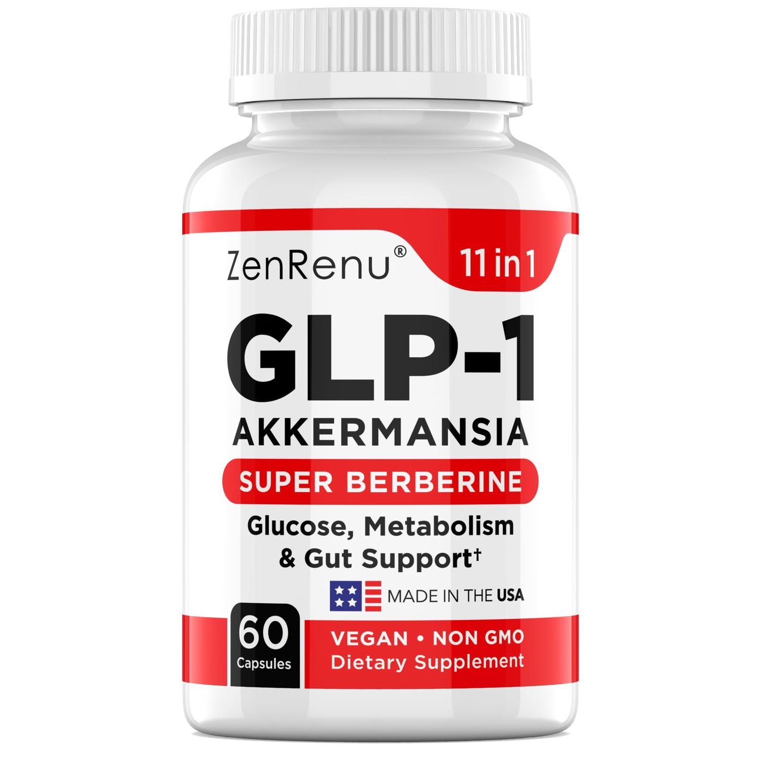Zenrenu GLP-1 Supplement - Akkermansia Probiotic Super Berberine 11-in-1 Gut Metabolism Support with Ceylon Cinnamon, Sweet Potato, Green Tea - GLP1 Activate Natural Support - 60 Vegan Caps