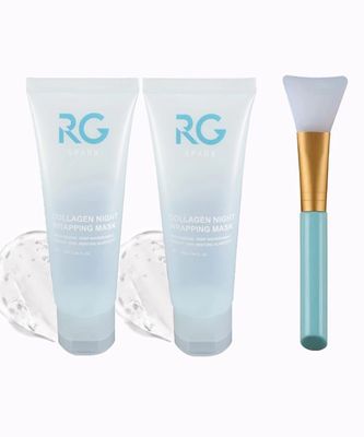 RGSPARK Collagen Night Wrapping Mask Peel Off Overnight Collagen Face Mask for Women and Men Hydrating Moisturizing Anti Wrinkle Lifting Gel Facial Mask 75 ML Tubes (two pack) and one Brush Included