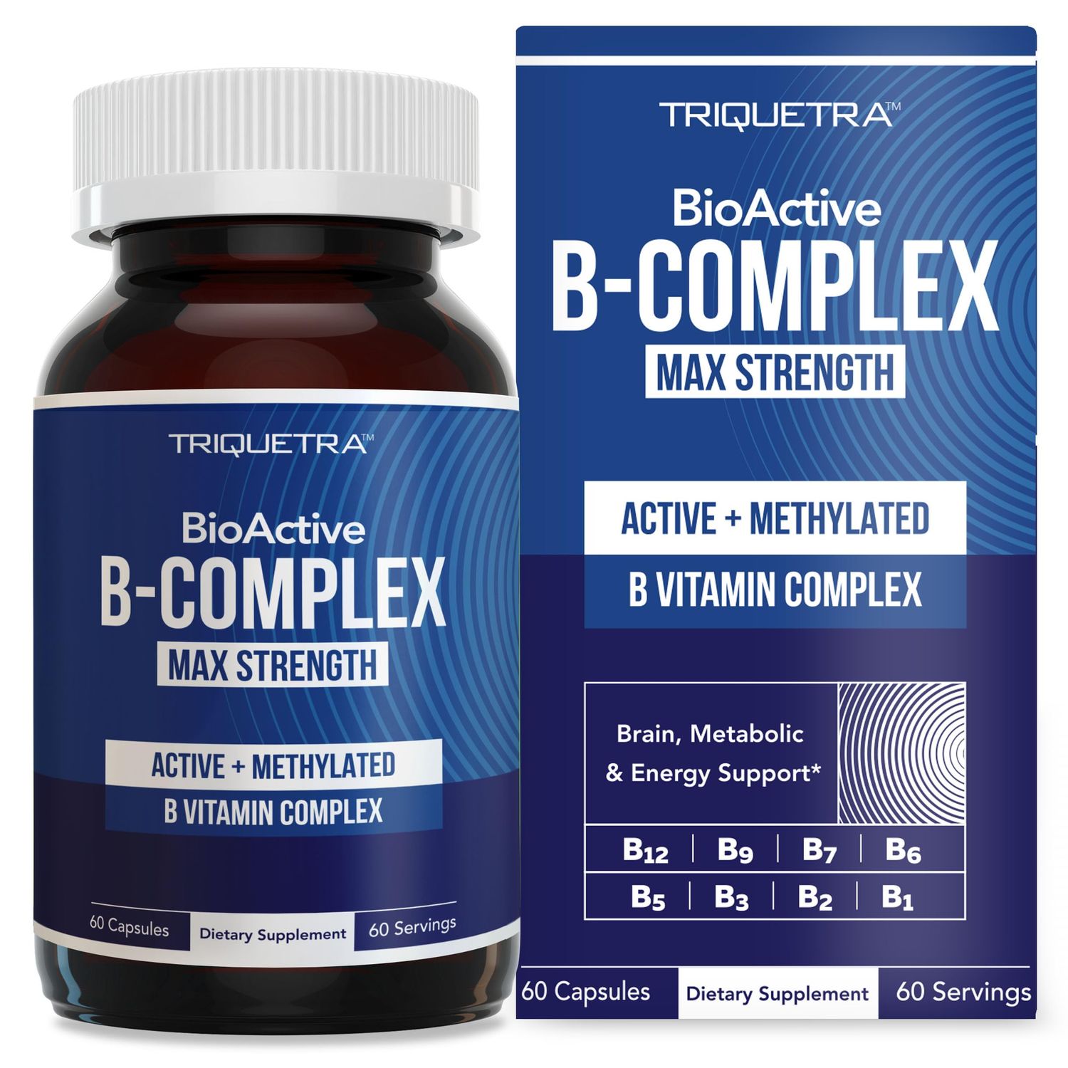 BioActive Vitamin B Complex - Blood Stream Ready, Methylated B Complex - Featuring Methylfolate, 3 BioActive Forms of B12, BenfoPure B1 Pantesin B5 - 12 B Vitamins in Clinical Doses - 60 Servings
