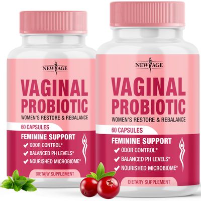 NEW AGE Vaginal Probiotics for Women with Prebiotics, Cranberry Extract, and a Lactobacillus Probiotic Blend, Supports Healthy pH Balance, Odor Control, Vaginal Flora - 120 Capsules