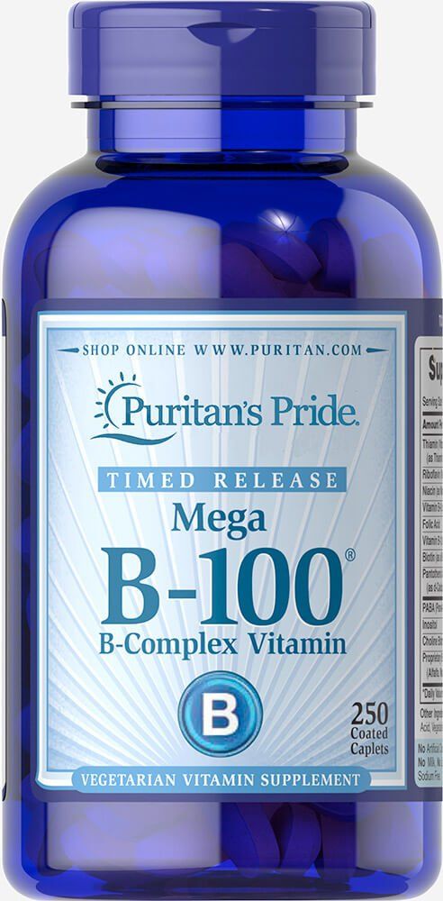 Puritan&#39;s Pride -100 Complex Timed Release Supports Energy Metabolism, Caplets, Vitamin B, 250 Count