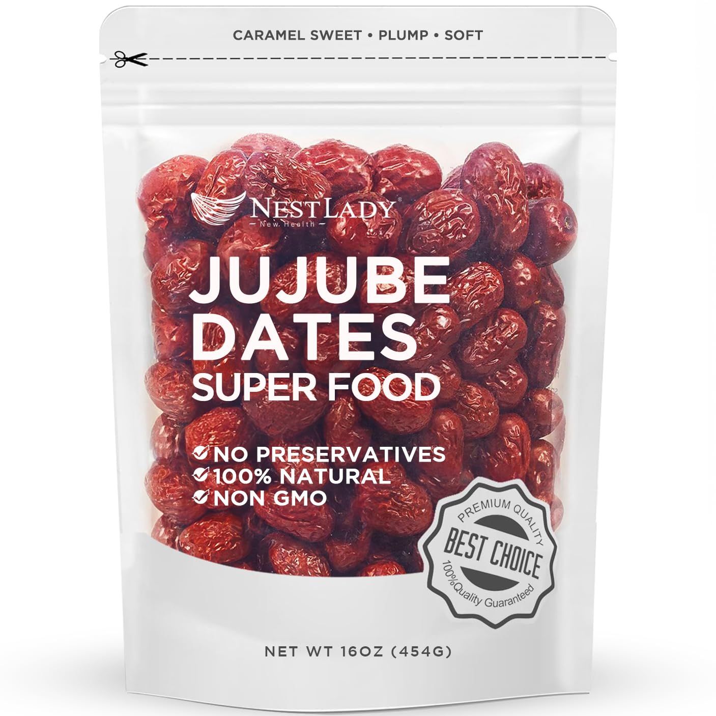 NESTLADY Premium Jujube Date, Red Date (Hong Zao), 100 Natural, Improve sleep, Health Snack, Dried Fruit, Sweet and Chewy Net weight: 454g (1LB),Packed in USA