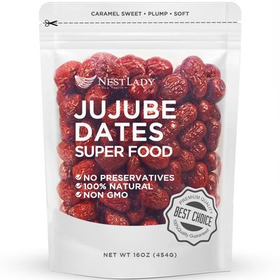 NESTLADY Premium Jujube Date, Red Date (Hong Zao), 100 Natural, Improve sleep, Health Snack, Dried Fruit, Sweet and Chewy Net weight: 454g (1LB),Packed in USA