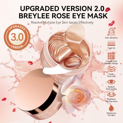 BREYLEE Rose Eye Mask, Under Eye Patches with Collagen Hyaluronic Acid, Treat Puffy Eyes, Dark Circles, Wrinkles Fine Lines, Smoothing Skin Care for Women Men - 60 Pcs