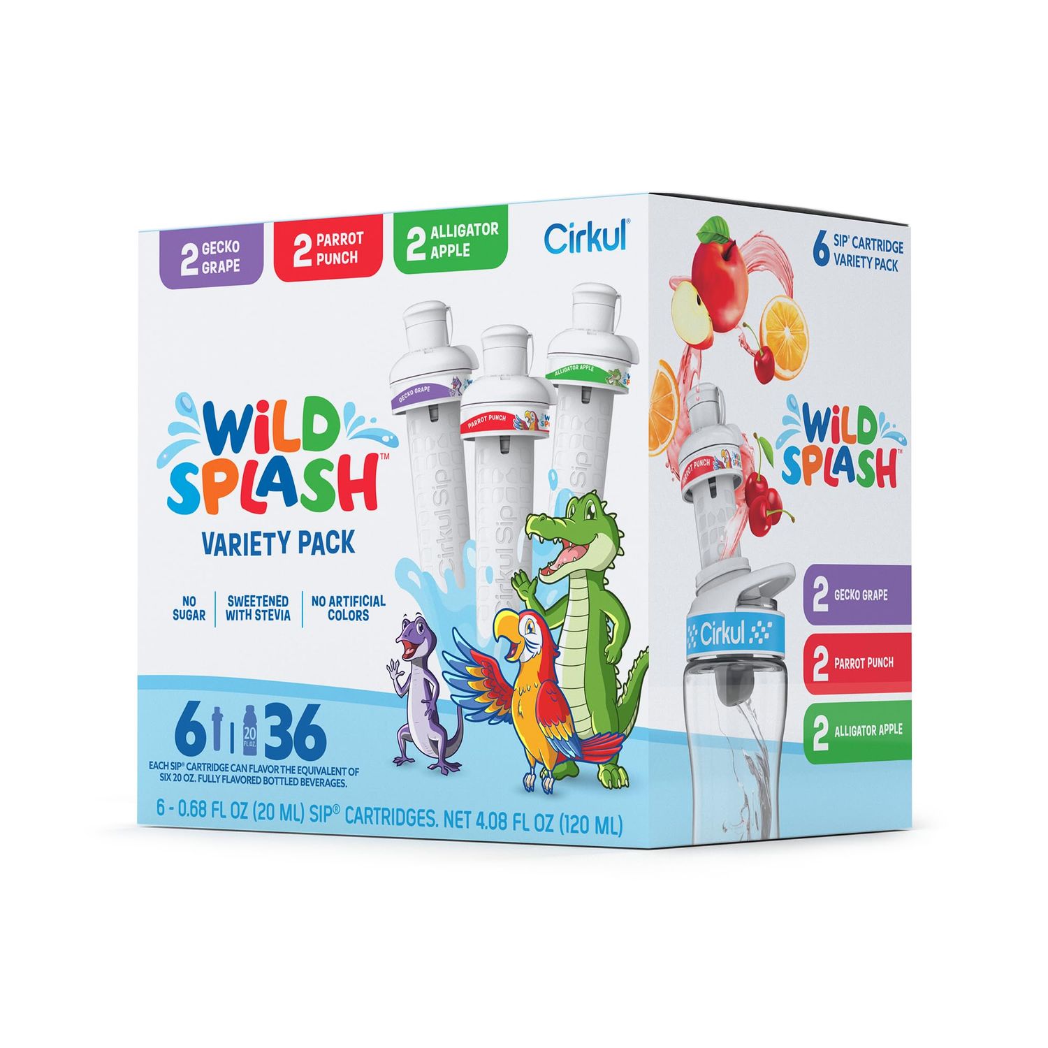 Cirkul Wild Splash Flavor Cartridge Variety Pack with Stevia, 6-Pack (2 Parrot Punch, 2 Alligator Apple, 2 Gecko Grape)