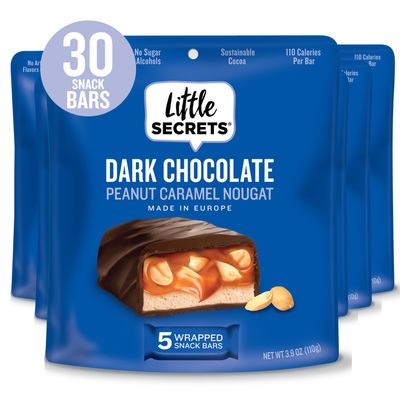 Little Secrets Dark Chocolate Nougat Bars 30 Snack Bars Made in Europe Nothing Artificial No Sugar Alcohols Sustainable Cocoa 3.9 Ounce (Pack of 6)