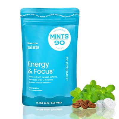 Natural Energy Revitalizing Mints Natural Caffeine B12 L-Theanine Sugar-Free, Vegan Sustained Energy Without Jitters - 90 Mints