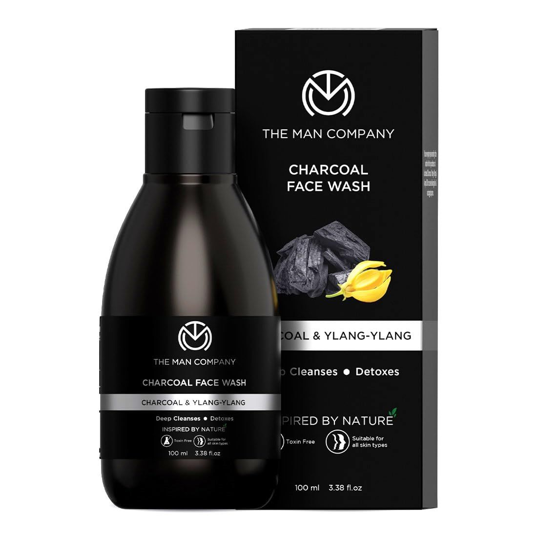 The Man Company Activated Charcoal Face Wash for Men - 100ml Enriched with Ylang Ylang Argan Essential Oils Anti Pollution, Acne Oil Control Deep Cleansing Blackheads Removal