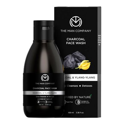 The Man Company Activated Charcoal Face Wash for Men - 100ml Enriched with Ylang Ylang Argan Essential Oils Anti Pollution, Acne Oil Control Deep Cleansing Blackheads Removal