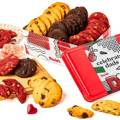 David s Cookies Assorted Mini Cookies Sweet Sampler Tin - Fresh Baked Mini Bites in Chocolate Chip, White Chocolate Chip, and Red Velvet Flavors - 14oz Gourmet Gift Tin for Dad, Husband, or Him
