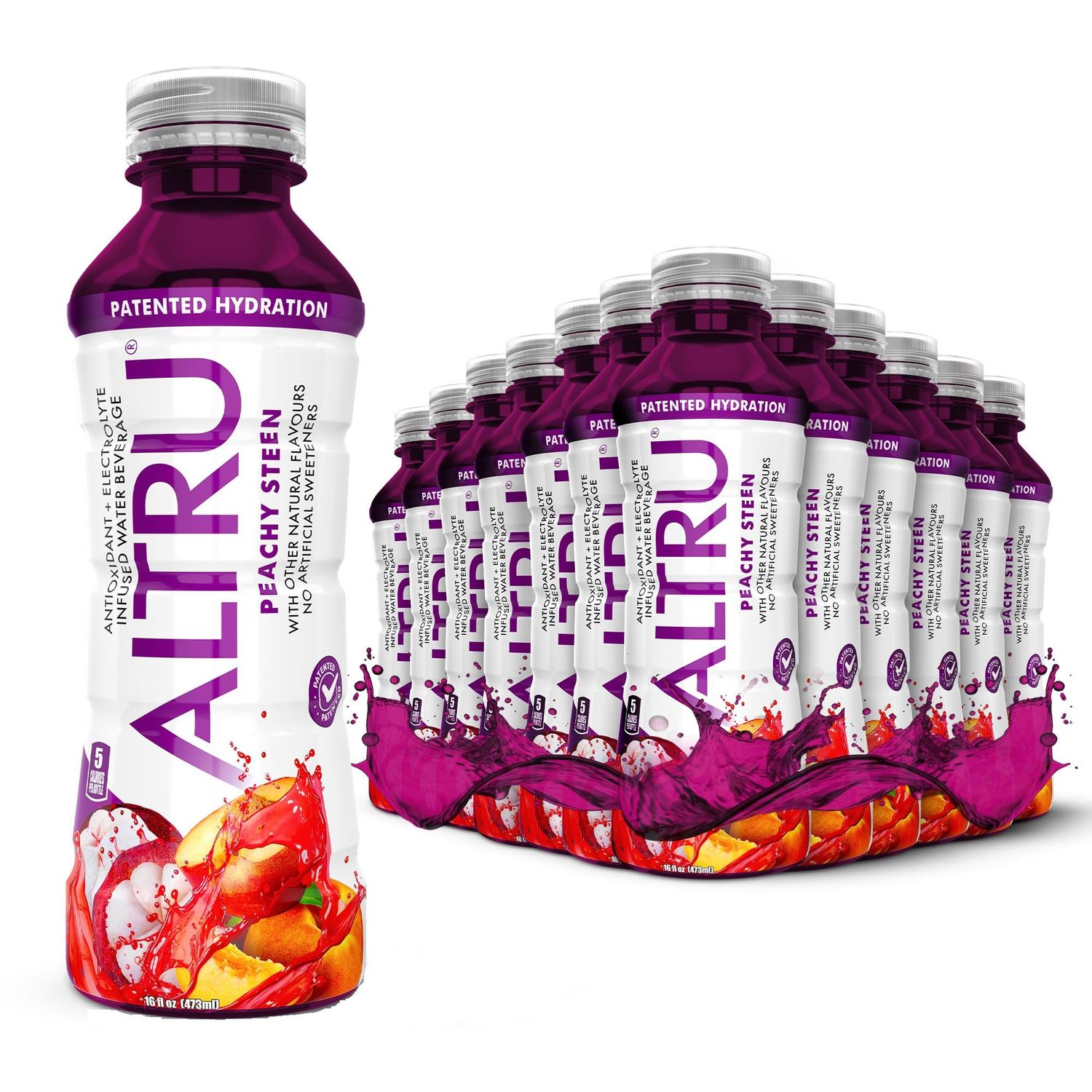 ALTRU Tropical Fruit Flavored Water with Patented Antioxidant Electrolyte Blend with Glutathione, 12 pack (16 oz bottles), Keto, Zero Sugar (Peachy Steen)