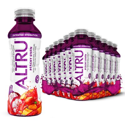 ALTRU Tropical Fruit Flavored Water with Patented Antioxidant Electrolyte Blend with Glutathione, 12 pack (16 oz bottles), Keto, Zero Sugar (Peachy Steen)