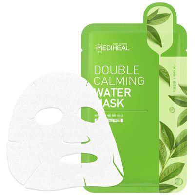 Mediheal Double Calming Water Mask, Pack of 15 - Calming Face Mask Sheet with Centella Asiatica and Artemisia Extract, Relieves Sensitive and Redness Skin, Silky Smooth Cellulose Sheet