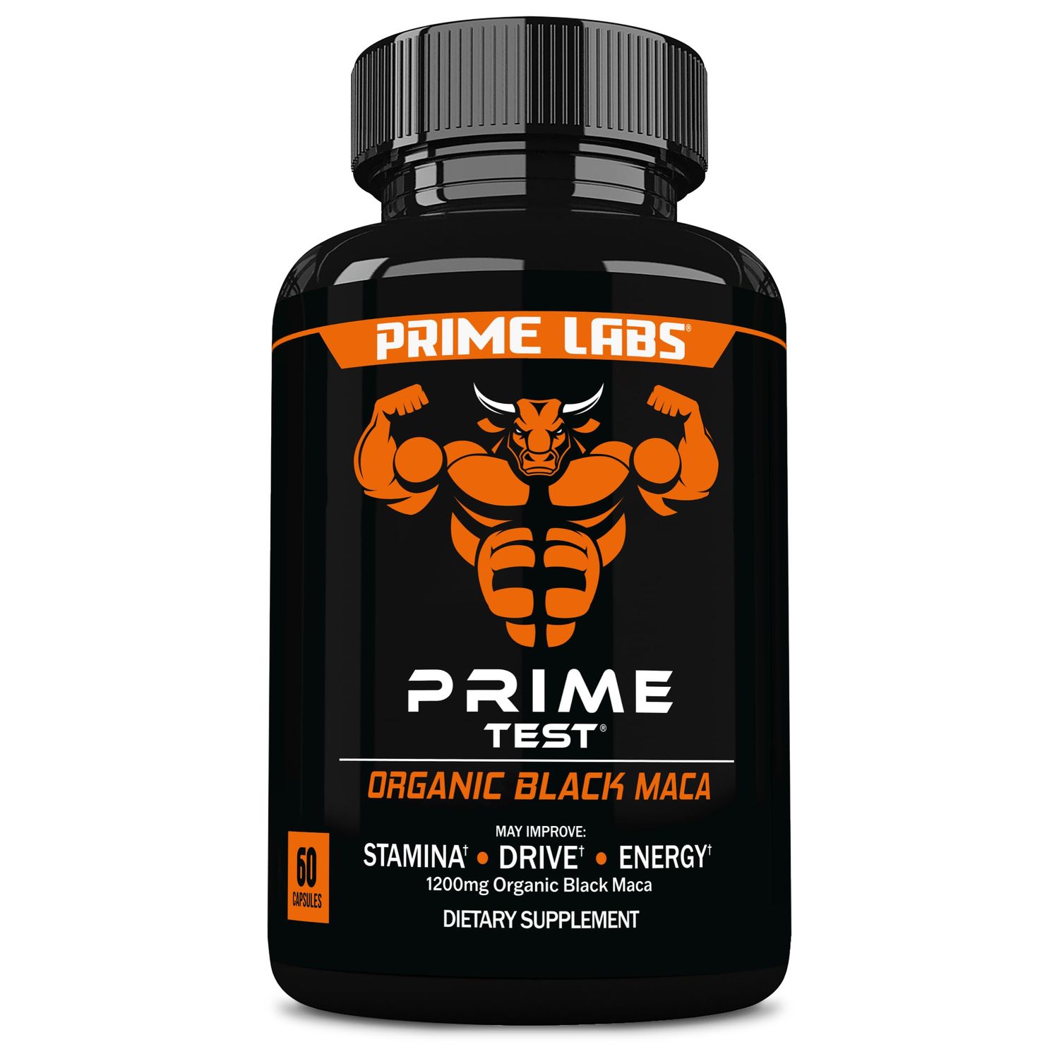 Prime Labs Organic Black Maca Root Capsules 1,200mg - Stamina, Drive, Energy, Vitality - Peruvian 20:1 Extract - for Men Women - 60 Count