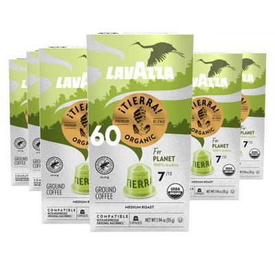 Lavazza Tierra! for Planet Aluminum Capsules Compatible with Nespresso Original Machines, Medium Espresso Roast, 100 Arabica (60 Capsules)