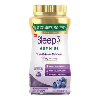 Nature&#39;s Bounty Sleep3 Gummies, Triple Action Time-Release Sleep Aid, Melatonin 10mg, Blueberry Flavor, 60 Gummies