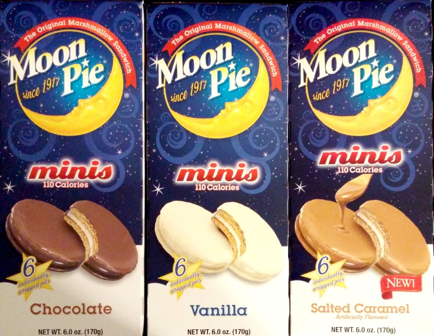 Moon Pie Minis Variety 3 Pack (Chocolate, Vanilla, and Salted Caramel)