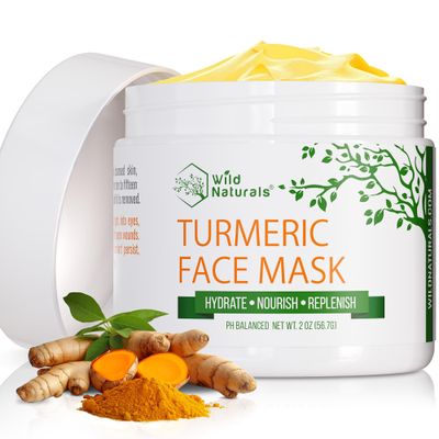 Wild Naturals Turmeric Clay Face Mask for Acne Dark Spots - Gentle, Soothing Mask with Vitamin E for Men Women - Natural Clay Mask for Clear Skin