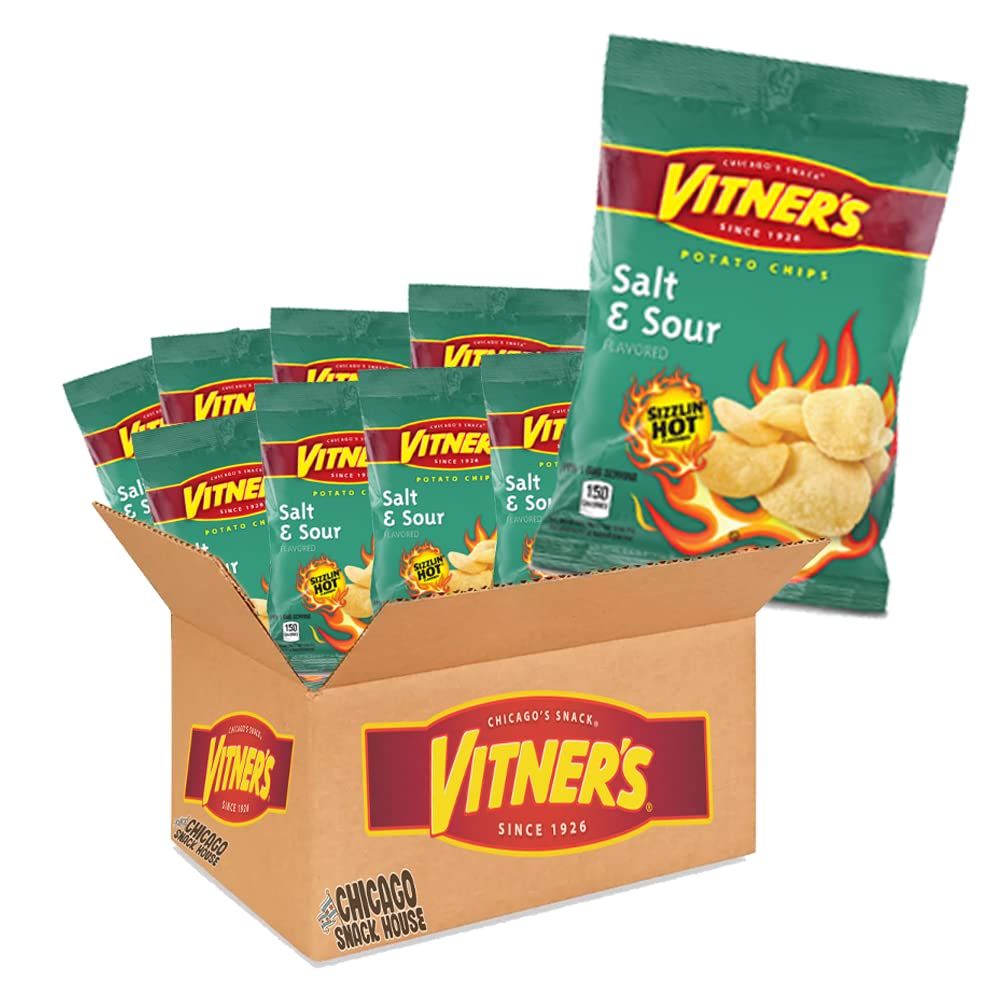 Vitner&#39;s Sizzlin&#39; Hot Salt and Sour Chips 10 pack 1 oz. Bags - Chicago Snack House