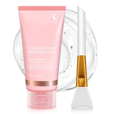Collagen Night Wrapping Mask, Collagen Wrapping Mask, Restore Moisture and Elasticity, Deeply Moisturize, and Reduce Fine Lines and Wrinkles, 2.53 fl.oz (Brush Included)